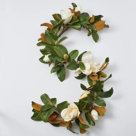 65" Real Touch White Magnolia Flower & Leaf All Seasons Garland Table Runner - Bria Blair Creative