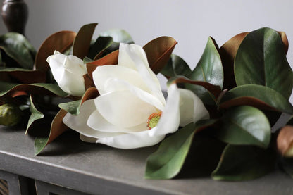 65" Real Touch White Magnolia Flower & Leaf All Seasons Garland Table Runner - Bria Blair Creative