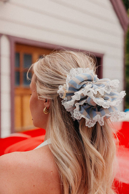 BABY BLUE DENIM LACE CORSET SCRUNCHIE