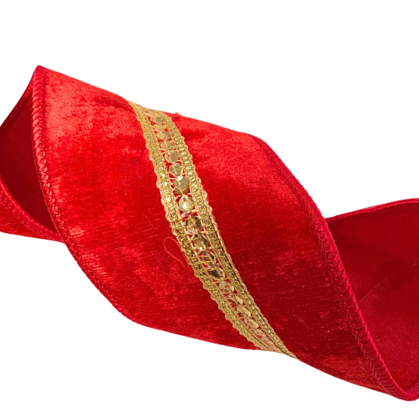 RED VELVET SEQ. JEWEL CENTER RIBBON 2.5"X10YD