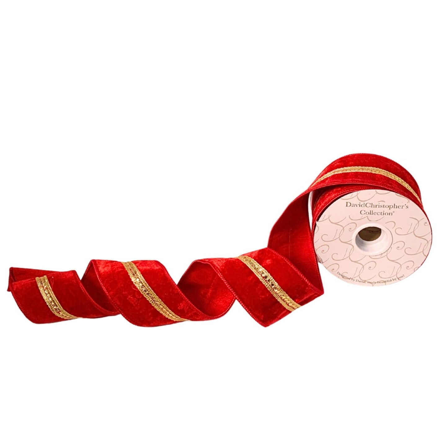 RED VELVET SEQ. JEWEL CENTER RIBBON 2.5"X10YD