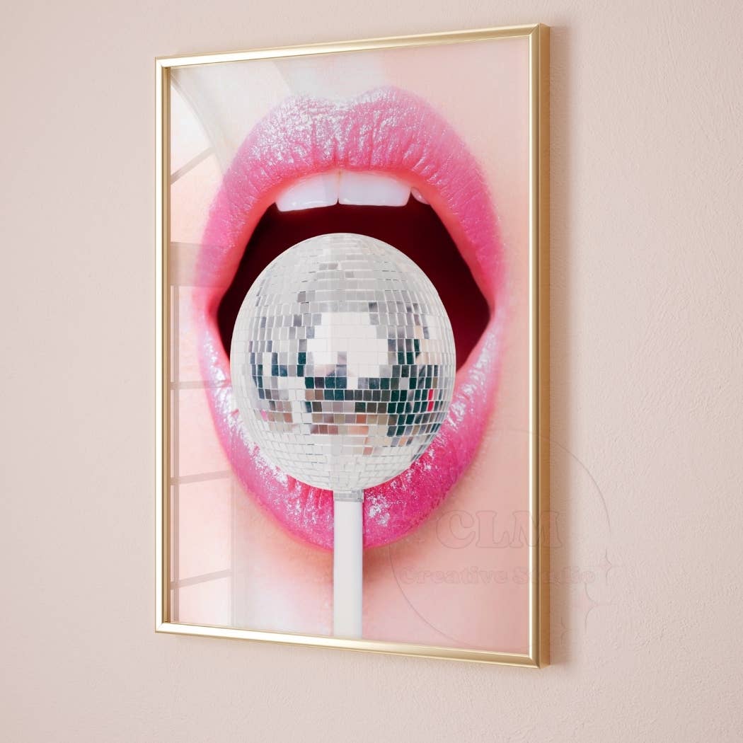 Disco Ball Lollipop Sexy Lips Hot Pink Wall Art Prints: 16"x20"