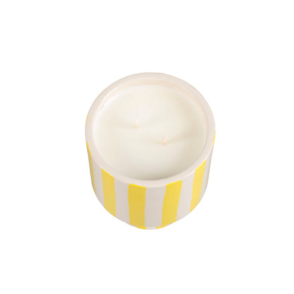 13 oz Yellow Striped Pedestal Candle – Day at the Beach