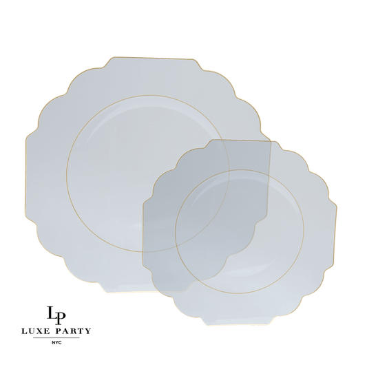 Scalloped Clear • Gold Plastic Plates | 10 Pack: 10 Plastic Plates / 8" Appetizer Plates