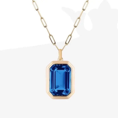 Vintage Style Stainless Steel Zircon Pendant Necklace: Blue