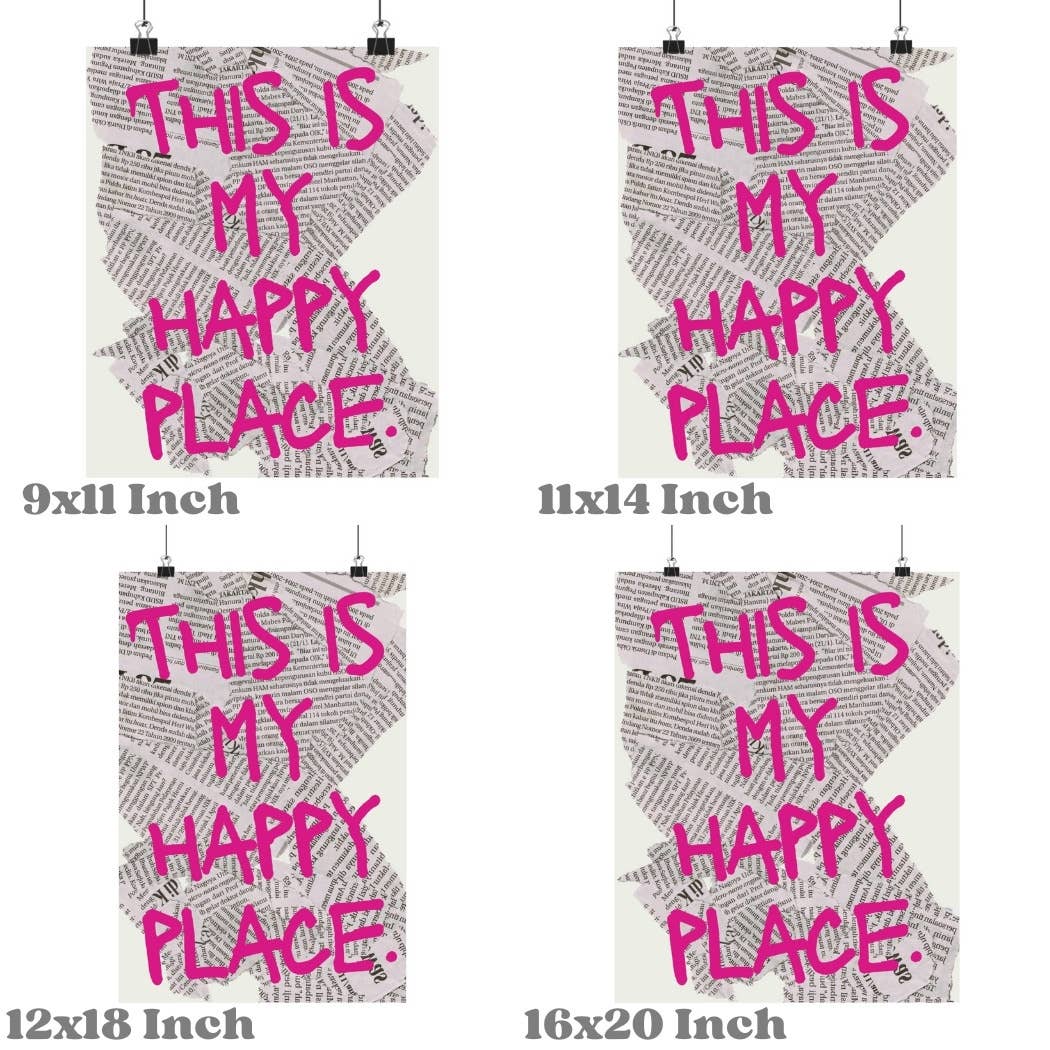 This Is My Happy Place Pink Retro Newspaper Wall Art Prints: 16"x20"