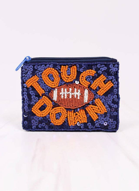 Touch Down Sequin Pouch NAVY ORANGE