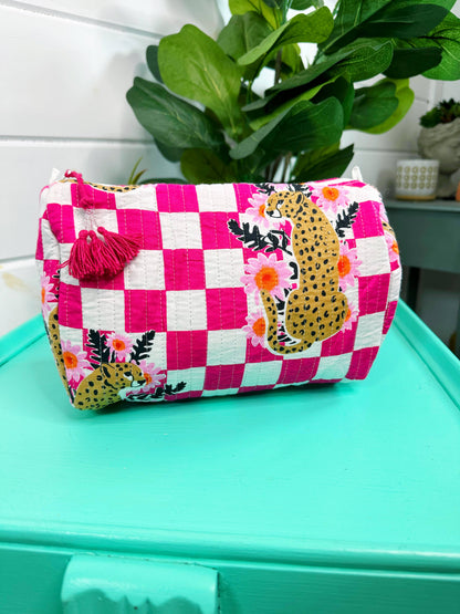 Quilted Makeup Bag | Travel Cosmetic Toiletry Bag | Jaguars