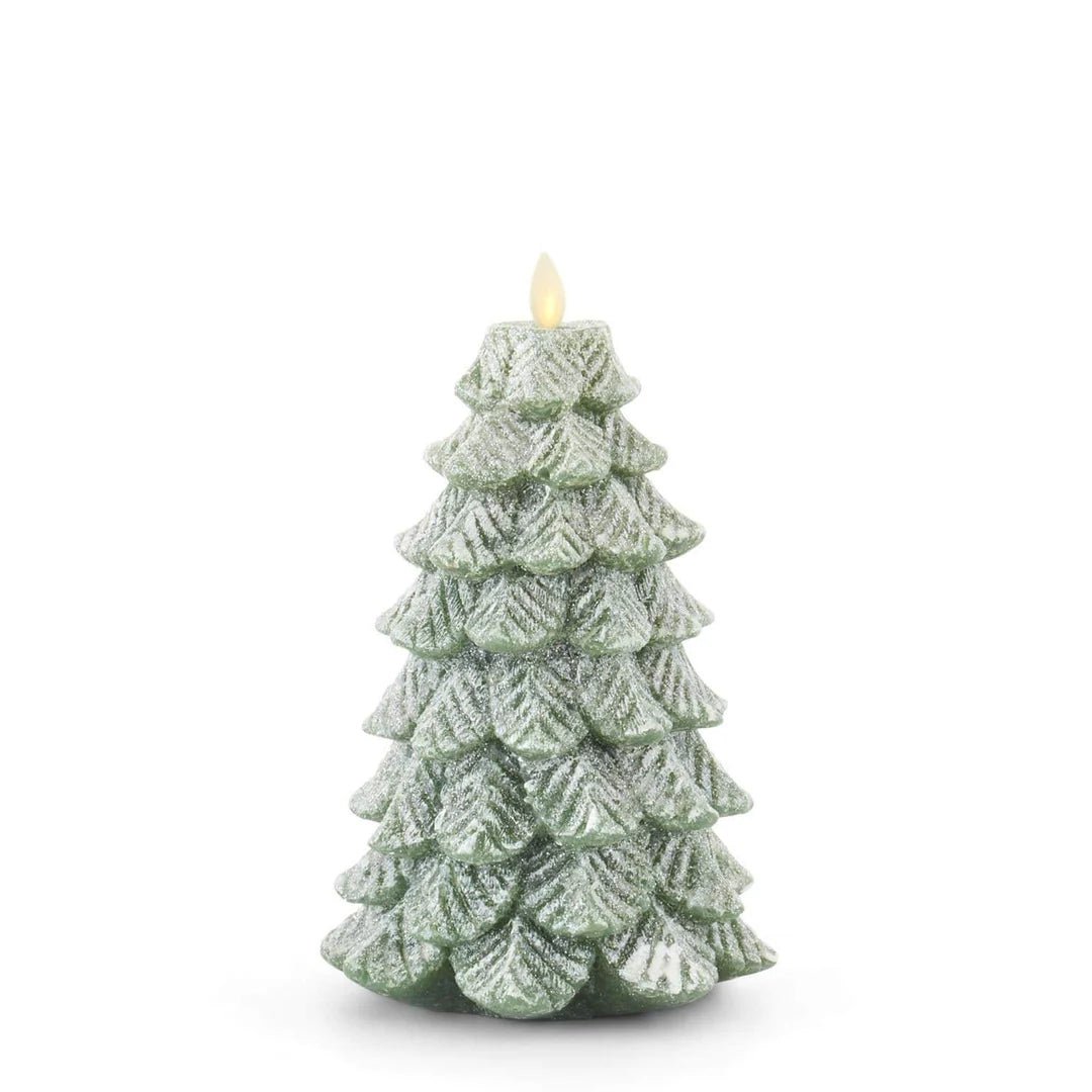 8.5 Green Wax Snowy Tree Luminara Indoor Candle - Bria Blair Creative