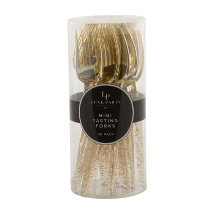 Gold Glitter Plastic Mini Forks | 20 Forks: 20 Mini Forks