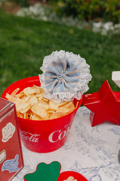 BABY BLUE DENIM LACE CORSET SCRUNCHIE