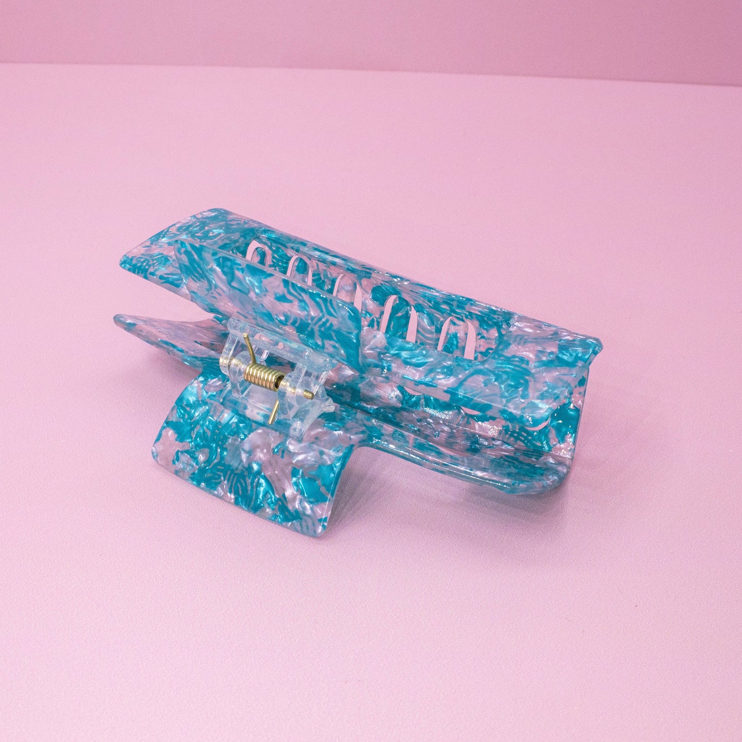 Medium Square Marble Hair Claw Clip: Turquoise