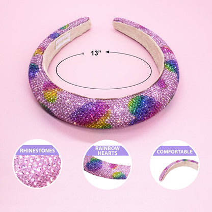 Kids Heart Headband - Padded Rhinestone Hair Band for Girls