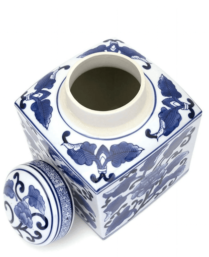9.5" Vintage Square Chinoiserie Blue and White Ginger Jar - Bria Blair Creative