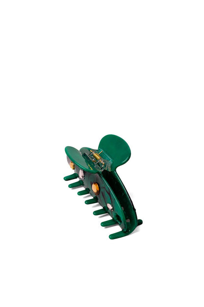 TEAL ACETATE CLAW WITH GEMS: MIDI