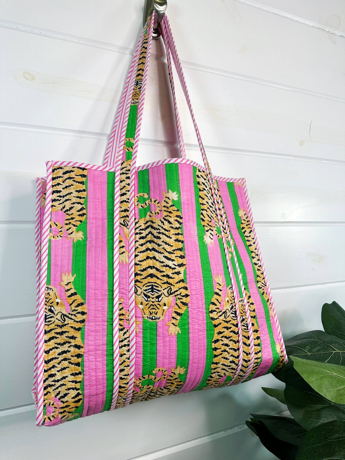 Quilted Tiger Print Tote Bag | Large Travel Bag | Gifts