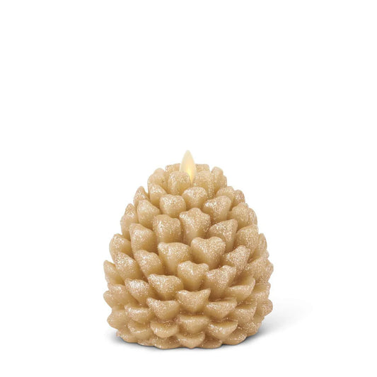 Gold Wax Glittered Pinecone Luminara Indoor Candle