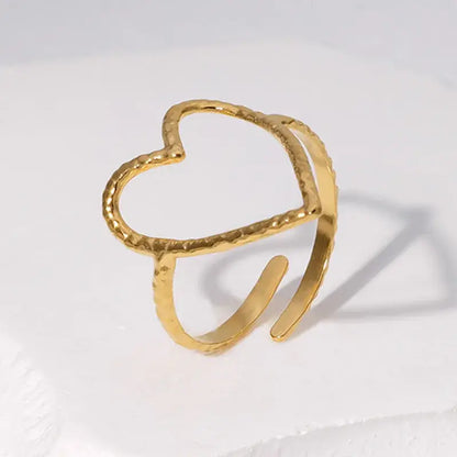 Gold and Silver Heart Open Minimalist Ring Adjustable: Gold