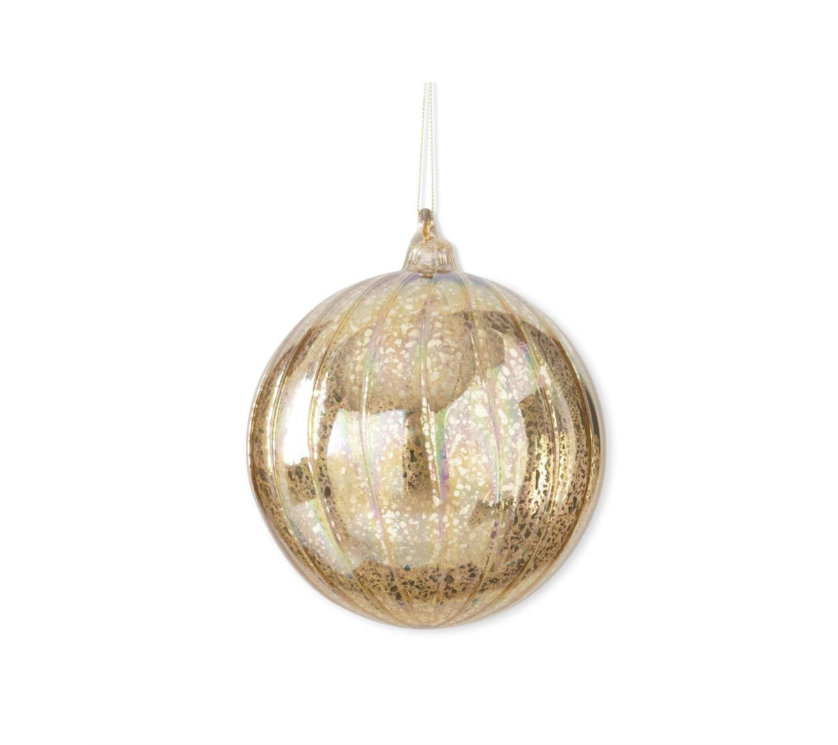5.75 INCH GOLD RIBBED MERCURY GLASS ROUND ORNAMENT