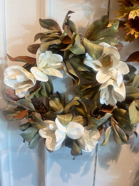 26" Real Touch White Magnolia Wreath