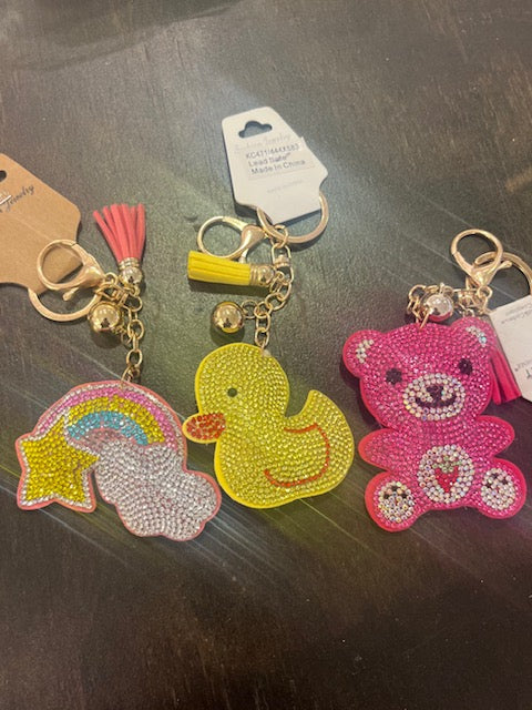 Rhinestone Puffy Keychain - Rainbow, Teddy Bear, Duck