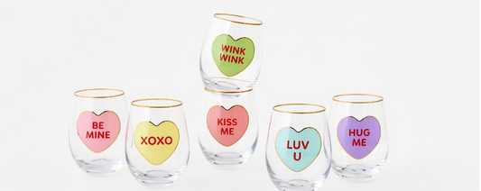 4.5" Conversational Hearts Wine Tumbler - 6 Assorted Styles