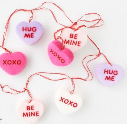 Flocked Conversation Hearts Garland