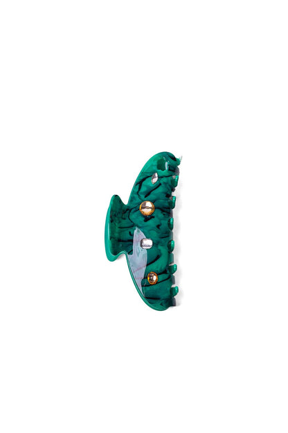 TEAL ACETATE CLAW WITH GEMS: MIDI