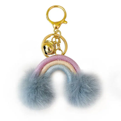 Rainbow Keychain with Fuzzy Balls: Pink