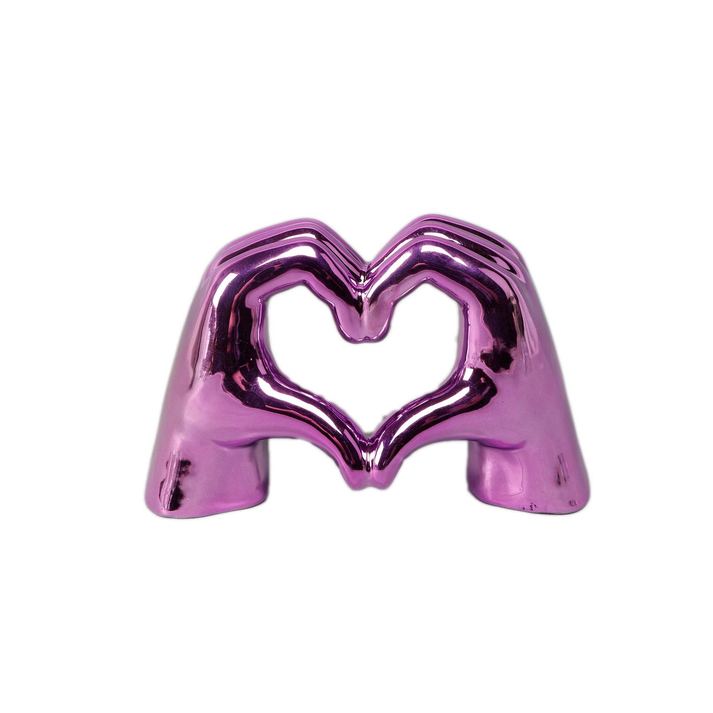 Metallic Heart Hands Figurine: Metallic Pink