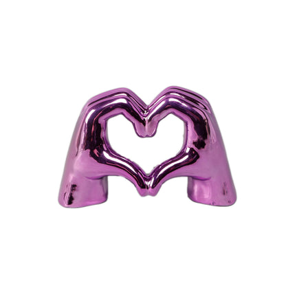 Metallic Heart Hands Figurine: Metallic Pink