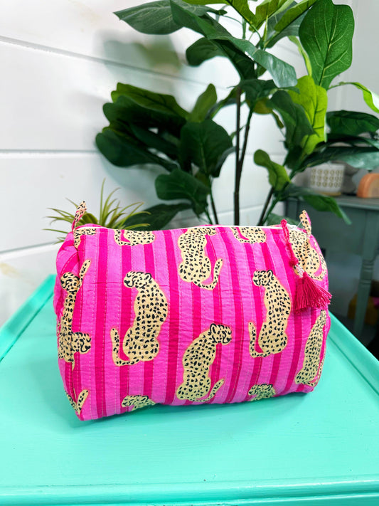 Quilted Makeup Bag | Travel Cosmetic Toiletry Bag | Jaguars