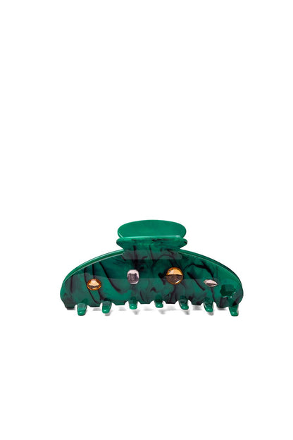 TEAL ACETATE CLAW WITH GEMS: MIDI