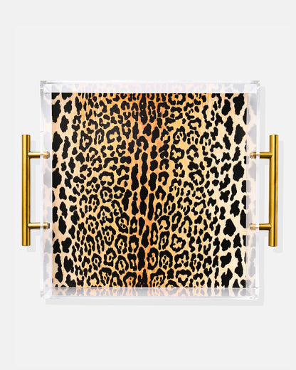 Leopard Print Acrylic Tray With Gold Handles