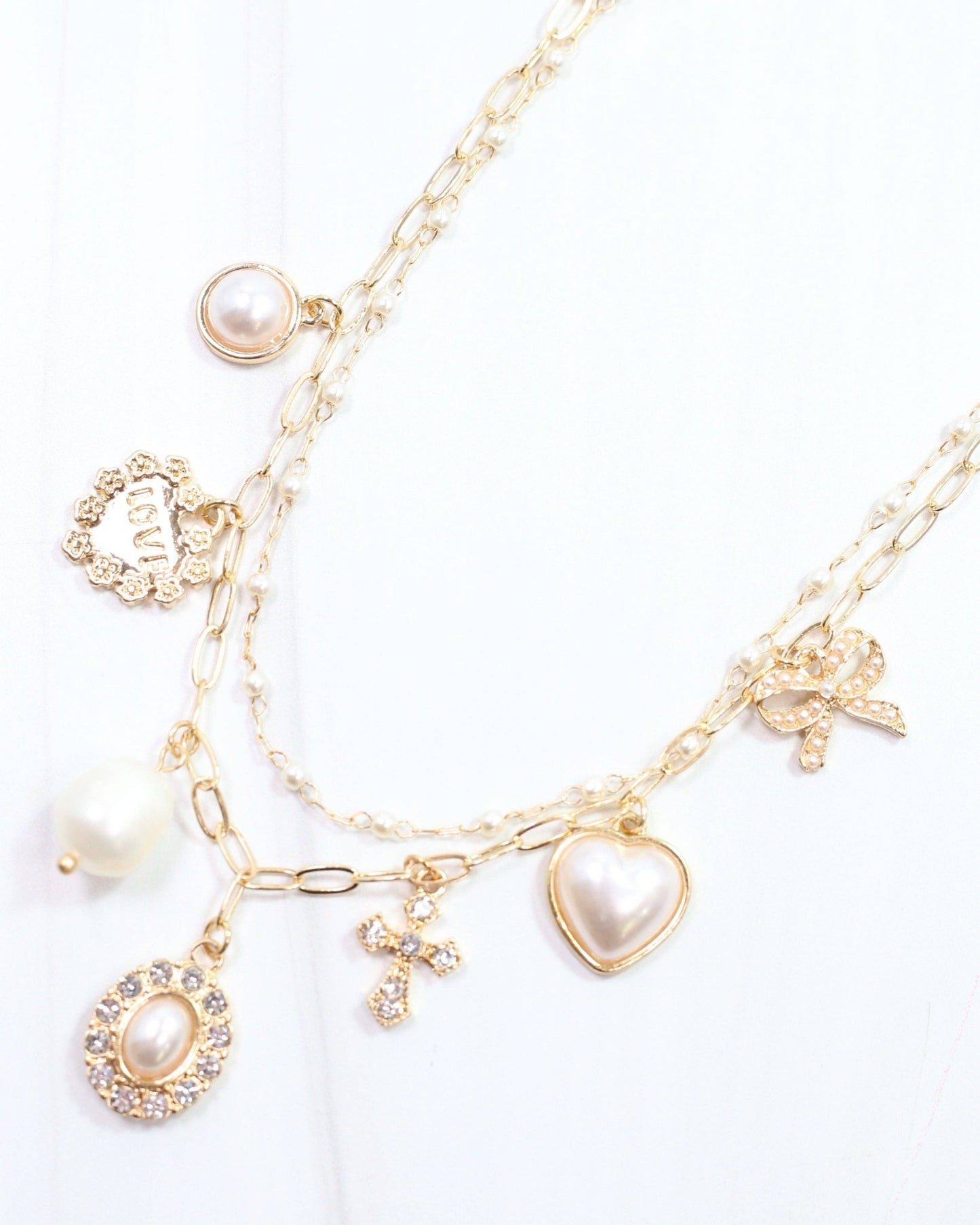 Aki Pearl and Heart Charm Necklace Gold: Default - Bria Blair Creative
