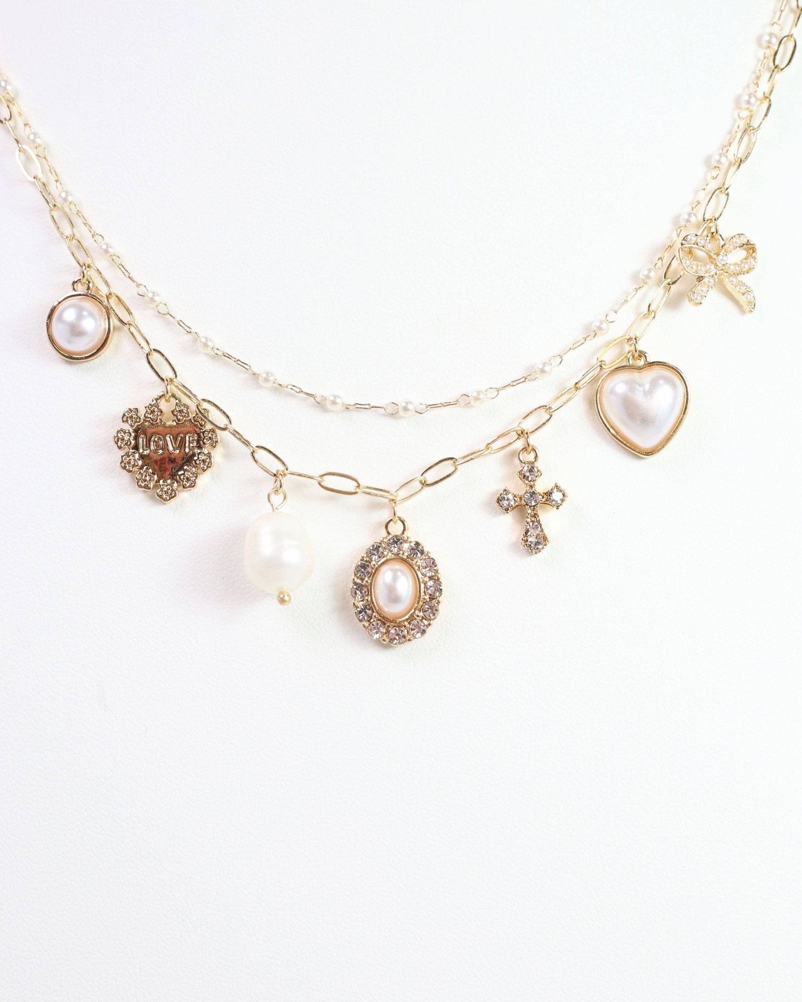 Aki Pearl and Heart Charm Necklace Gold: Default - Bria Blair Creative