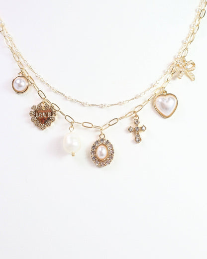 Aki Pearl and Heart Charm Necklace Gold: Default - Bria Blair Creative