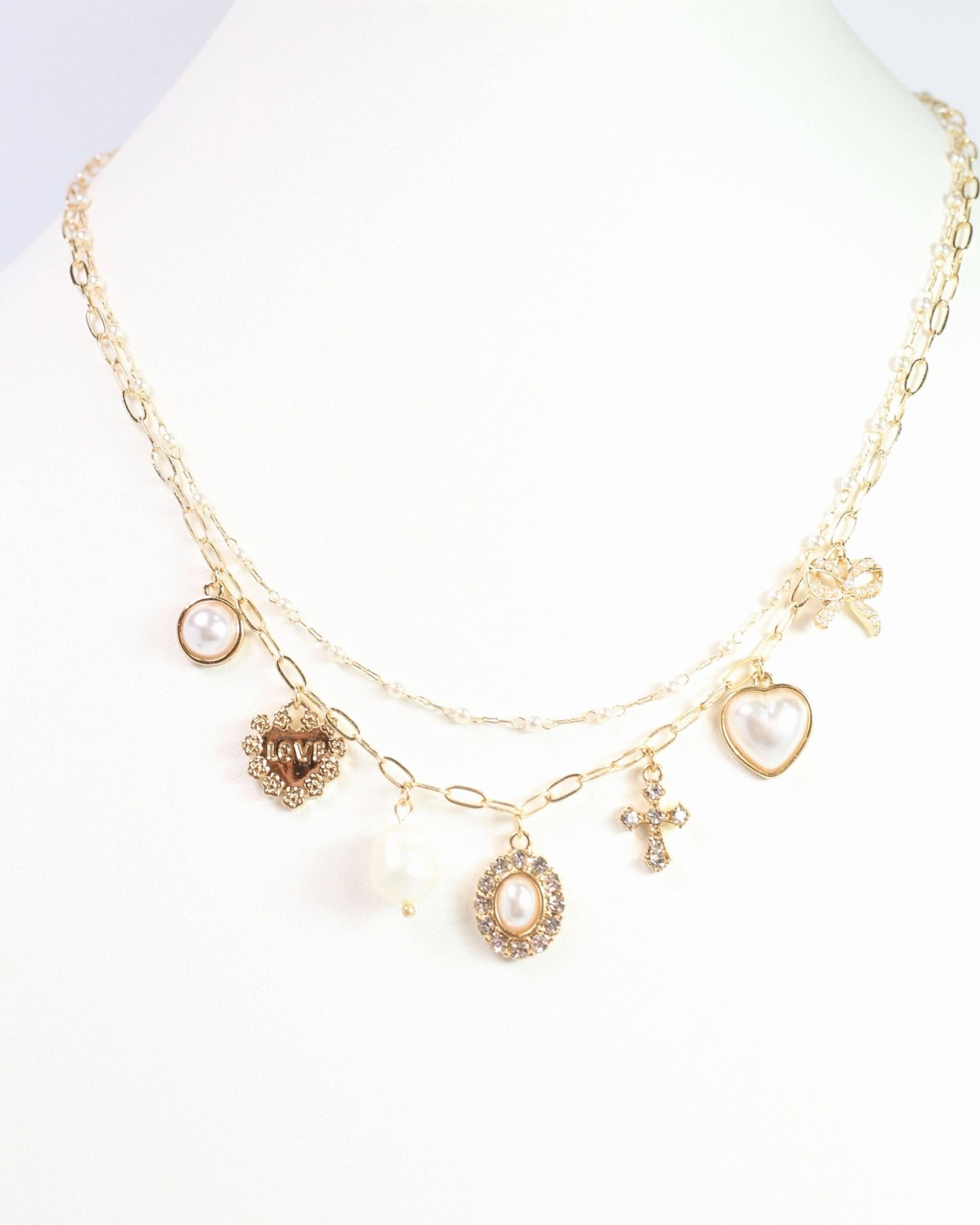 Aki Pearl and Heart Charm Necklace Gold: Default - Bria Blair Creative