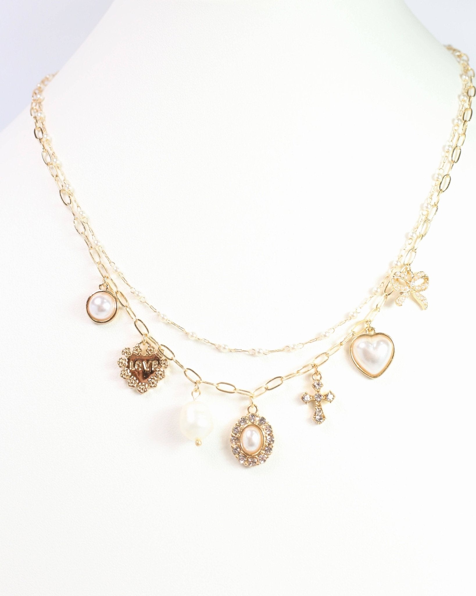 Aki Pearl and Heart Charm Necklace Gold: Default - Bria Blair Creative