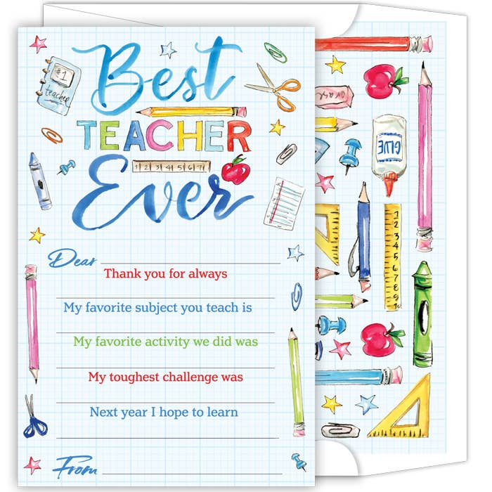 All About - Handpainted Best Teacher Ever Blue Teacher Icons - Bria Blair Creative