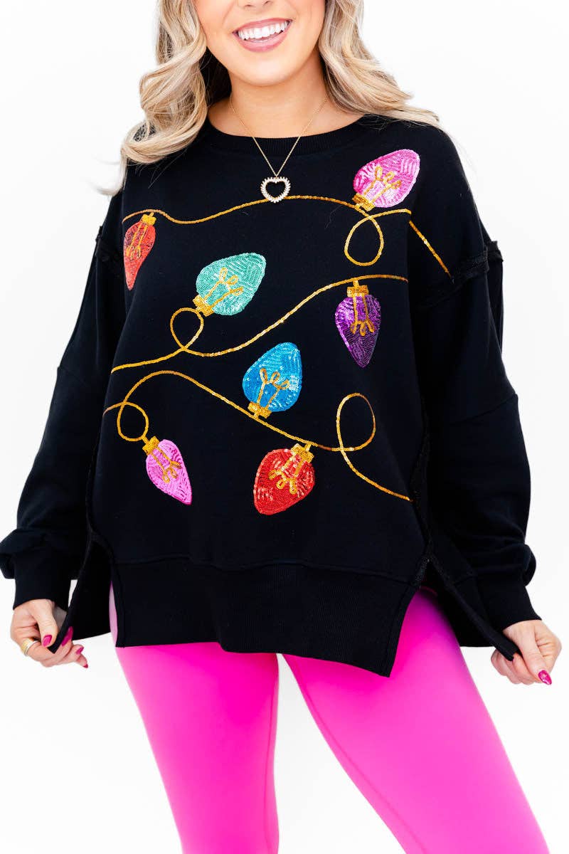All Knotted Up Sequin Lights Oversized Top: Black / L/XL - Bria Blair Creative