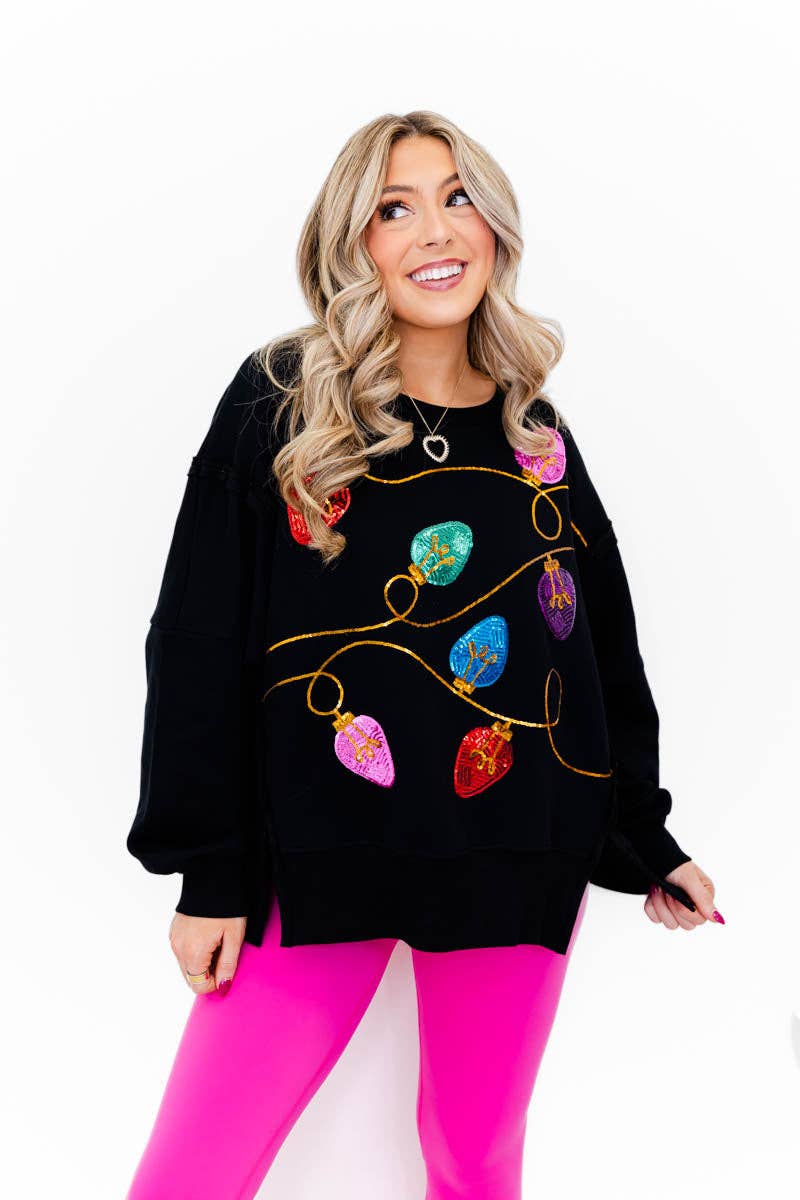All Knotted Up Sequin Lights Oversized Top: Black / L/XL - Bria Blair Creative