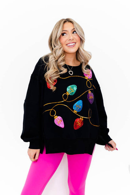 All Knotted Up Sequin Lights Oversized Top: Black / S/M - Bria Blair Creative