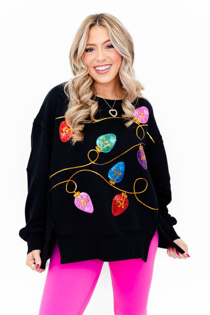 All Knotted Up Sequin Lights Oversized Top: Black / S/M - Bria Blair Creative