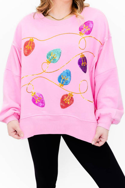All Knotted Up Sequin Lights Oversized Top: Pink / S/M - Bria Blair Creative