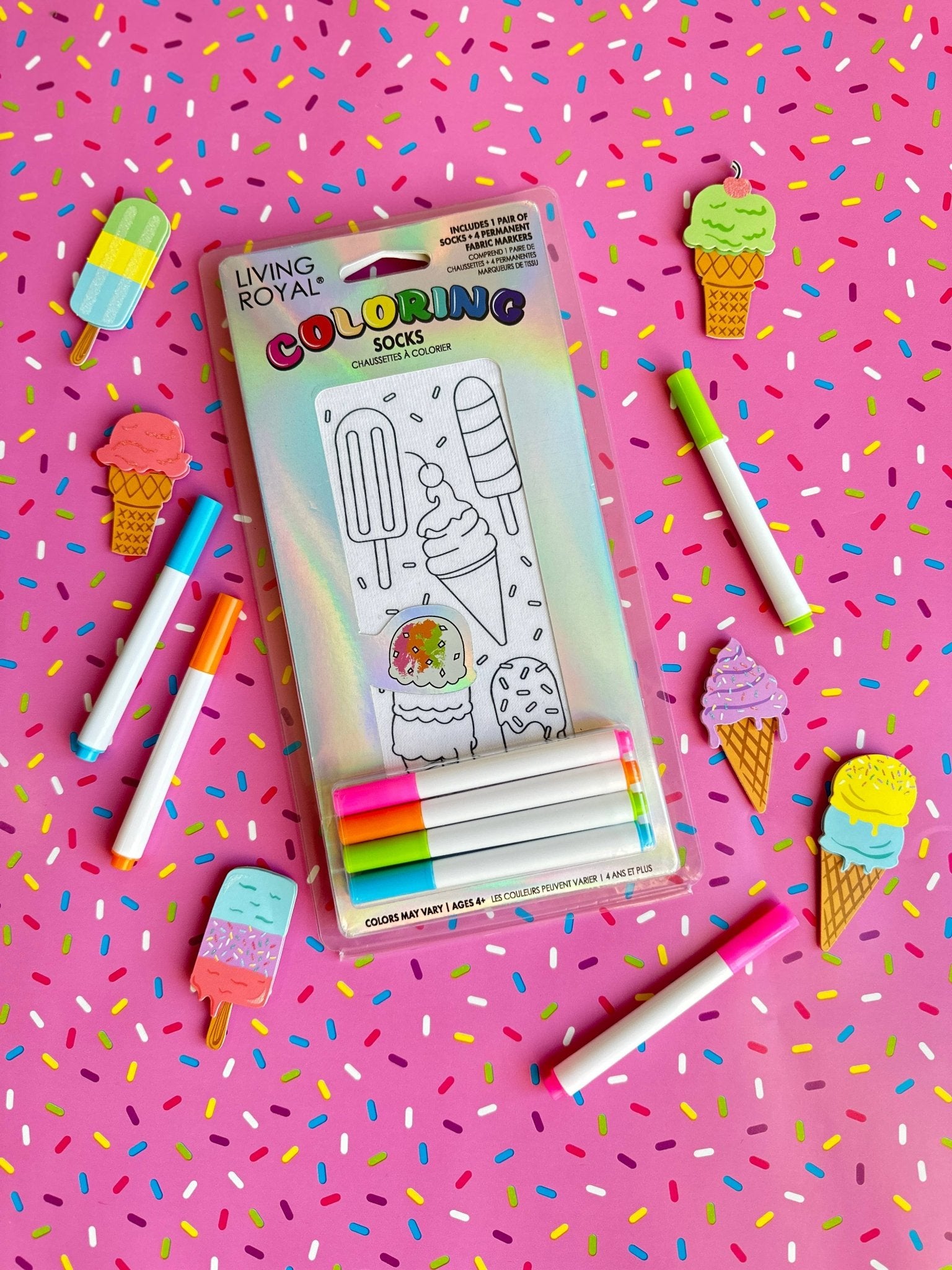 Ankle Socks - DIY Coloring Kit - Frozen Ice Cream Treats - Bria Blair Creative