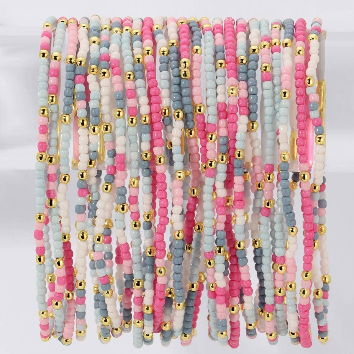 Assorted 2mm Stretch Seed Bead Bracelets: Grey/Light Blue/Pink - Bria Blair Creative