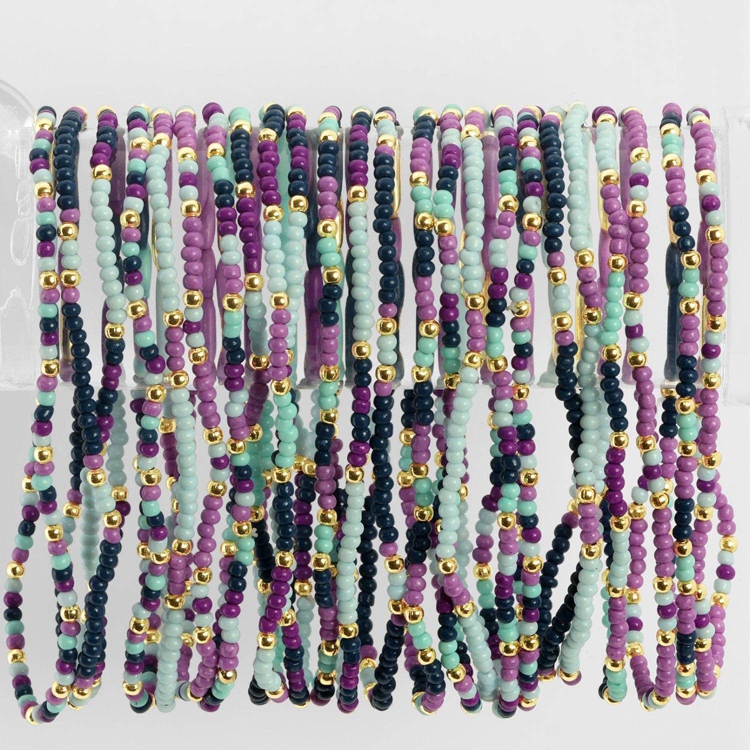 Assorted 2mm Stretch Seed Bead Bracelets: Grey/Light Blue/Pink - Bria Blair Creative