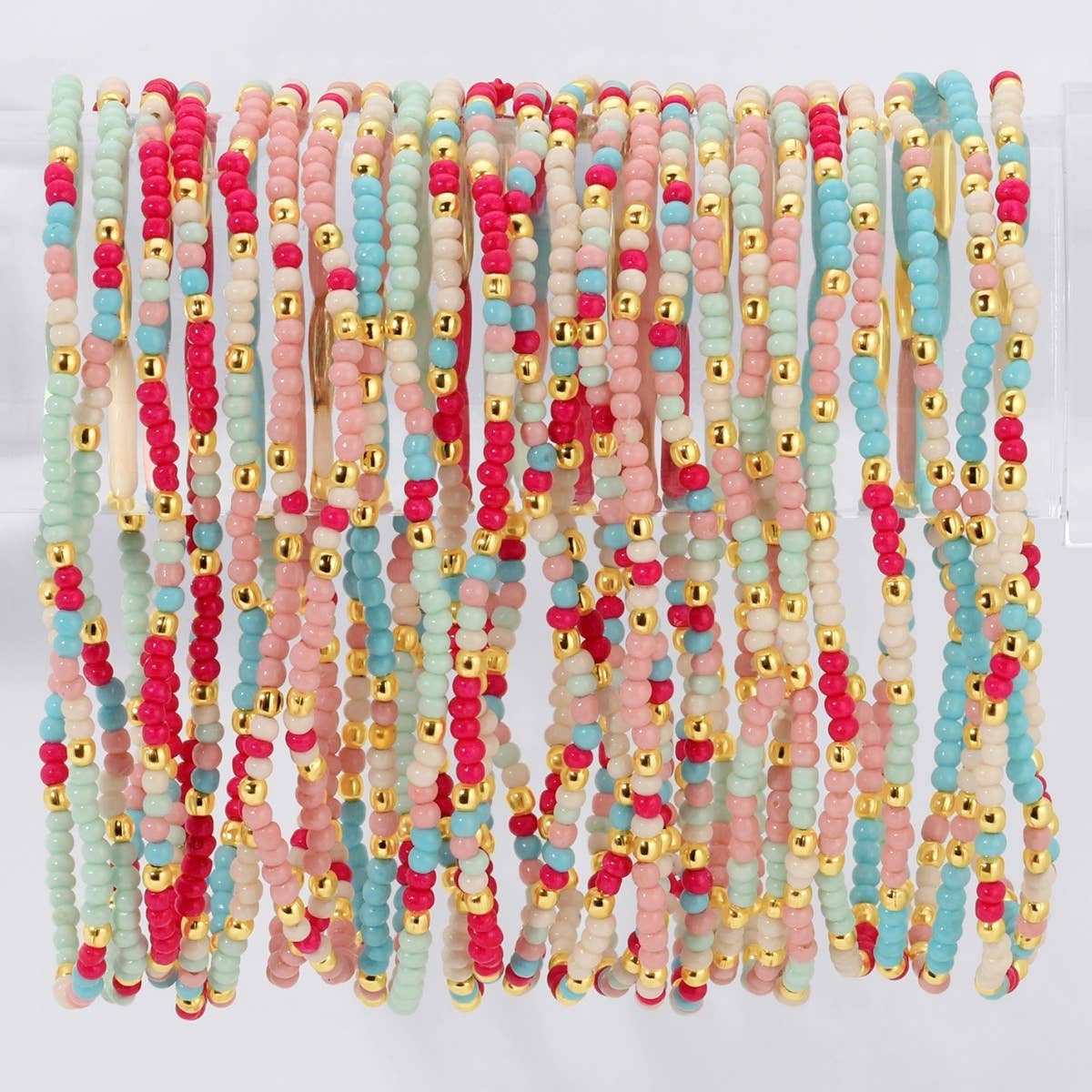 Assorted 2mm Stretch Seed Bead Bracelets: Grey/Light Blue/Pink - Bria Blair Creative