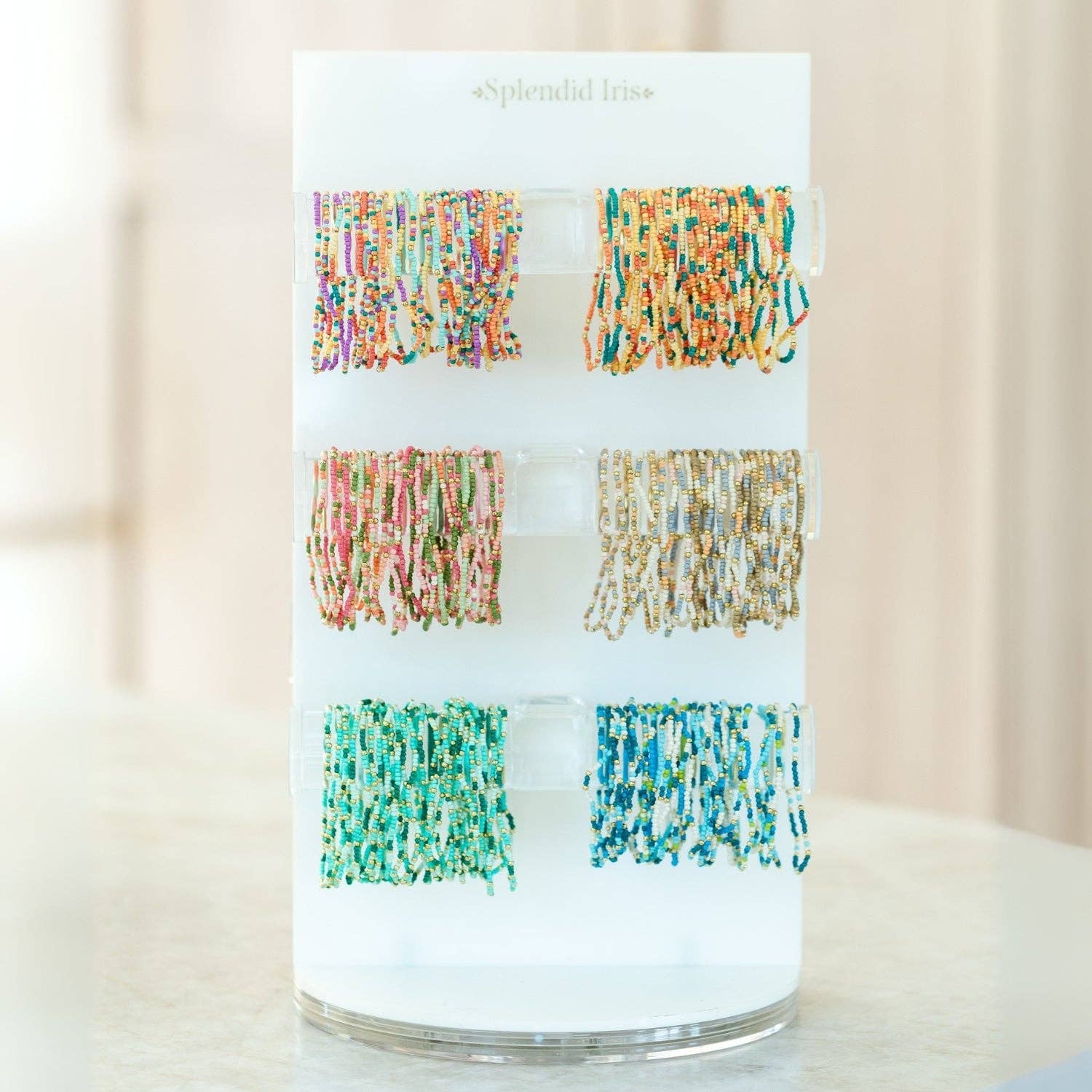 Assorted 2mm Stretch Seed Bead Bracelets: Olive Brown/Ivory/Blue - Bria Blair Creative